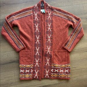 Lucky Brand Rustic Knit Cardigan with Tribal Pattern ! Small